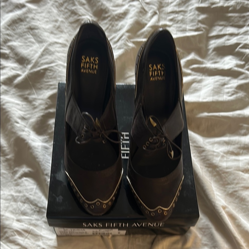 Saks Fifth Avenue Brown Heeled Shoes